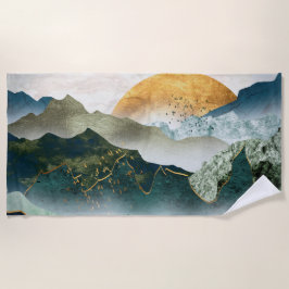 Emerald golden mountains ビーチタオル