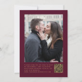 Emerald Green Agate Burgundy Photo QR Code Wedding 招待状 (裏面)