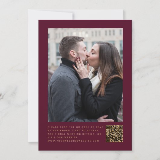 Emerald Green Agate Burgundy Photo QR Code Wedding 招待状 (裏面)