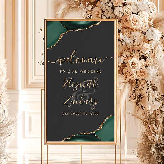 Emerald Green Agate Corners 32x48 Wedding Welcome ポスター