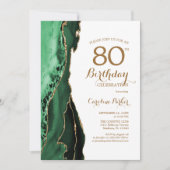 Emerald Green Agate Gold 80th Birthday 招待状 (正面)