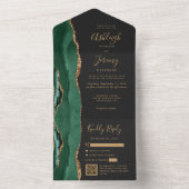 Emerald Green Agate Gold Dark QR Code Wedding オールインワン招待状 (内側)