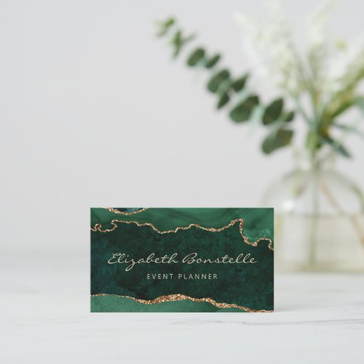 Emerald Green Agate Gold Glitter Luxury 名刺 (スタンド正面)