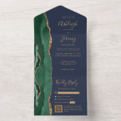 Emerald Green Agate Gold Navy Blue QR Code Wedding オールインワン招待状 (内側)