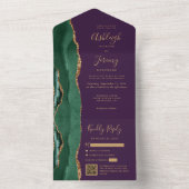 Emerald Green Agate Gold Purple QR Code Wedding オールインワン招待状 (内側)