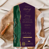 Emerald Green Agate Gold Purple QR Code Wedding オールインワン招待状