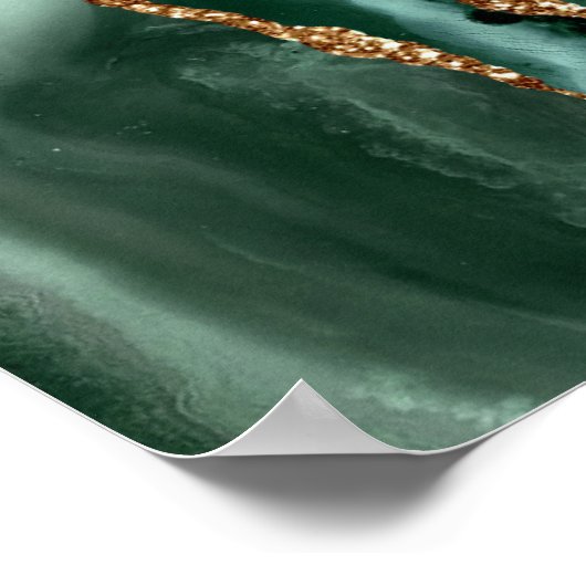 Emerald Green Agate Gold Script Wedding Welcome ポスター (角)