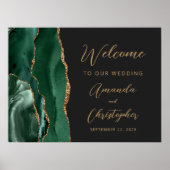 Emerald Green Agate Gold Script Wedding Welcome ポスター (正面)