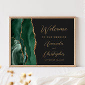 Emerald Green Agate Gold Script Wedding Welcome ポスター