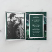 Emerald Green Agate Marble QR Code Wedding 招待状 (内部)