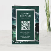 Emerald Green Agate Marble QR Code Wedding 招待状 (裏面)