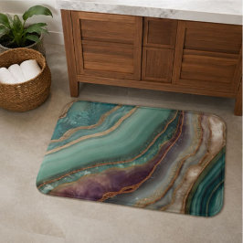 Emerald Green Agate Marble Teal Geode Gold Glitter バスマット
