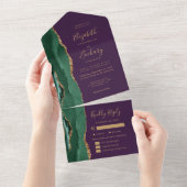 Emerald Green Agate Purple Meal Options Wedding オールインワン招待状 (貼ってはがせる)