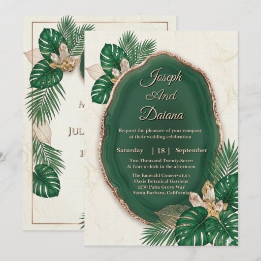 Emerald Green Agate Wedding Invitation 招待状 (正面/裏面)
