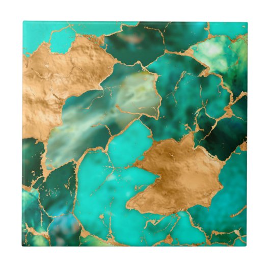 Emerald Green and Gold abstract タイル (正面)