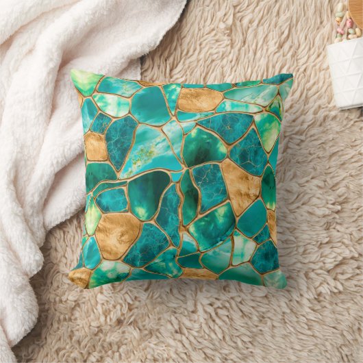 Emerald Green and Gold cells abstract クッション (ブランケット)