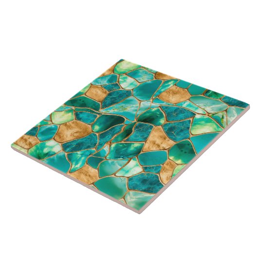 Emerald Green and Gold cells abstract タイル (側面)