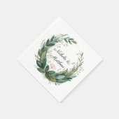 Emerald Green and Gold Floral Frame Wedding スタンダードカクテルナプキン (角)