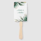 Emerald Green and Gold Floral Frame Wedding ハンドファン (正面)