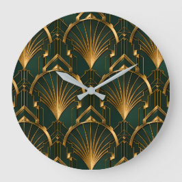 Emerald Green and Gold Luxury Art Deco Wall Clock ラージ壁時計