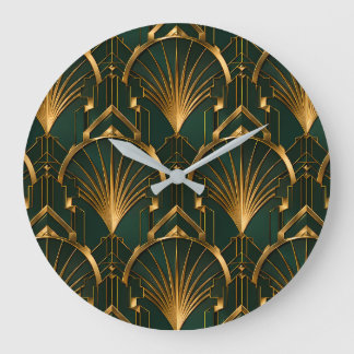 Emerald Green and Gold Luxury Art Deco Wall Clock ラージ壁時計