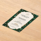 Emerald Green and Gold Luxury Gemstone アクリル招待状 (レイダウン)