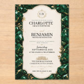 Emerald Green and Gold Luxury Gemstone アクリル招待状 (正面)