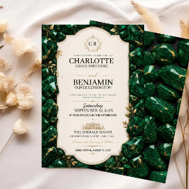 Emerald Green and Gold Luxury Gemstone 招待状
