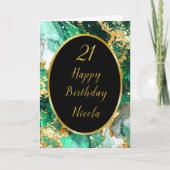 Emerald Green and Gold Marble Agate Birthday Party カード (正面)