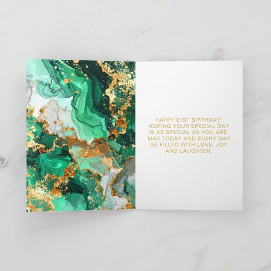 Emerald Green and Gold Marble Agate Birthday Party カード (内部)