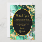 Emerald Green and Gold Marble Agate Birthday Party サンキューカード (正面)
