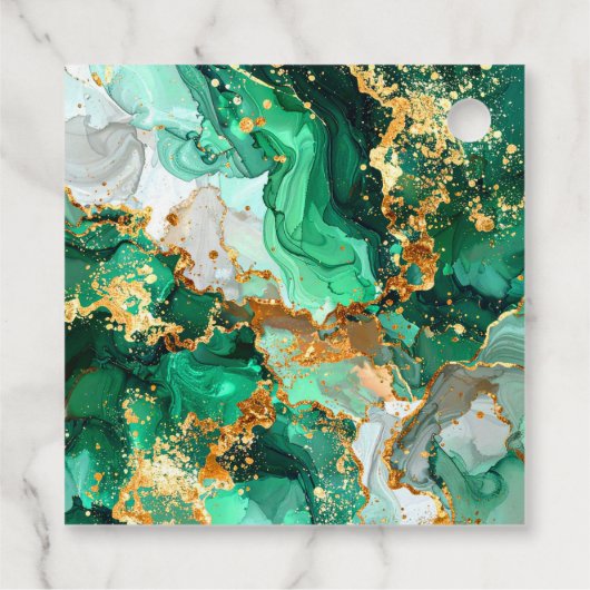 Emerald Green and Gold Marble Agate Birthday Party フェイバータグ (裏面)