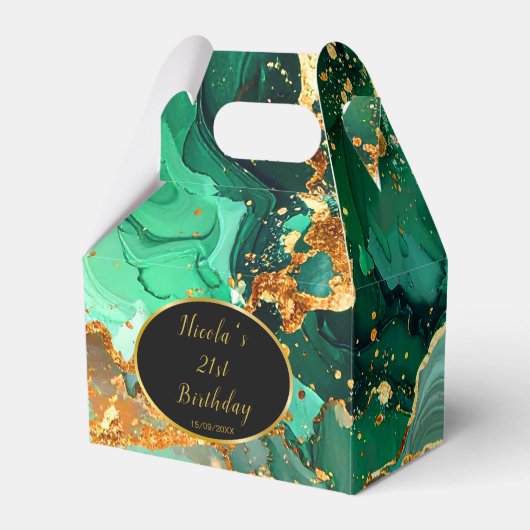 Emerald Green and Gold Marble Agate Birthday Party フェイバーボックス (正面サイド)