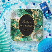 Emerald Green and Gold Marble Agate Birthday Party ペーパープレート (パーティー)