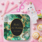Emerald Green and Gold Marble Agate Birthday Party ペーパープレート (パーティー)