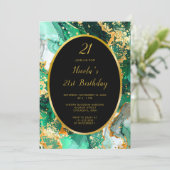 Emerald Green and Gold Marble Agate Birthday Party 招待状 (スタンド正面)