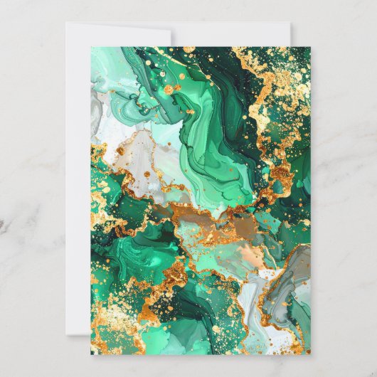 Emerald Green and Gold Marble Agate Birthday Party 招待状 (裏面)