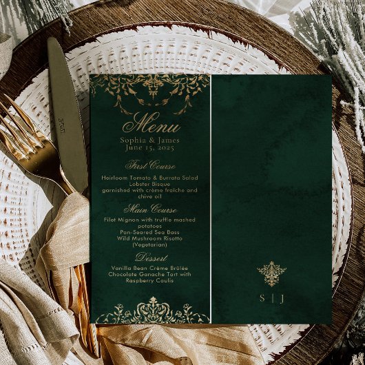 Emerald Green and Gold Ornate Elegant Wedding メニュー