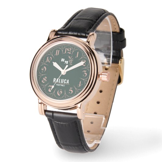 Emerald Green and Gold Personalized Custom Elegant 腕時計 (傾斜)