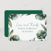 Emerald Green and Gold Rose Wedding サンキューカード (正面/裏面)
