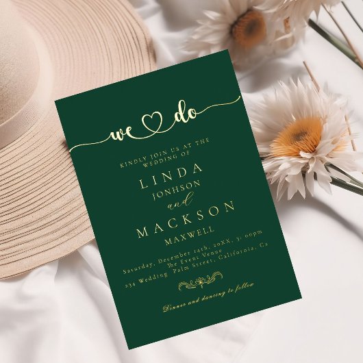 Emerald Green And gold Wedding We do 箔招待状