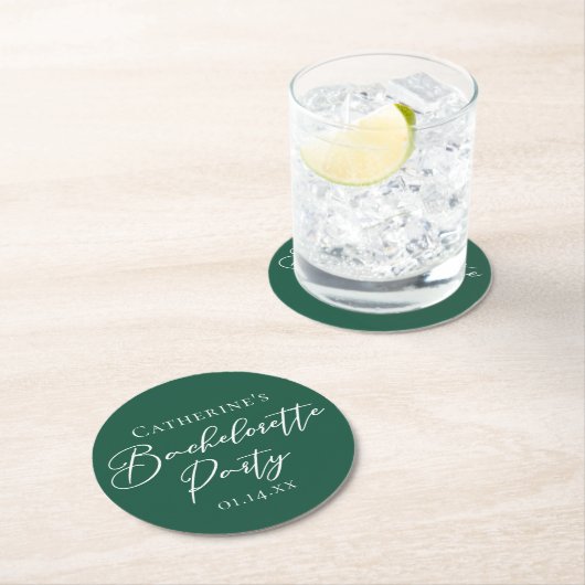 Emerald Green Bachelorette Party Personalized ラウンドペーパーコースター (インサイチュ)