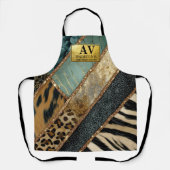 Emerald Green Black Gold Animal Print エプロン (正面)