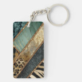 Emerald Green Black Gold Animal Print キーホルダー (裏面)
