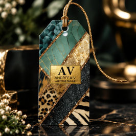 Emerald Green Black Gold Animal Print ギフトタグ