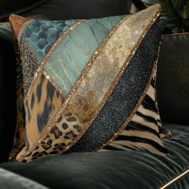 Emerald Green Black Gold Animal Print クッション