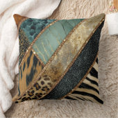 Emerald Green Black Gold Animal Print クッション (ブランケット)