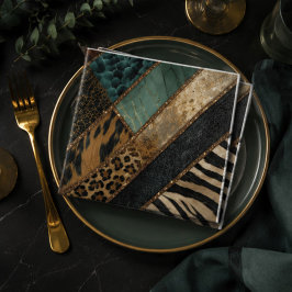 Emerald Green Black Gold Animal Print スタンダードカクテルナプキン