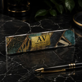 Emerald Green Black Gold Animal Print デスクネームプレート