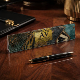 Emerald Green Black Gold Animal Print デスクネームプレート